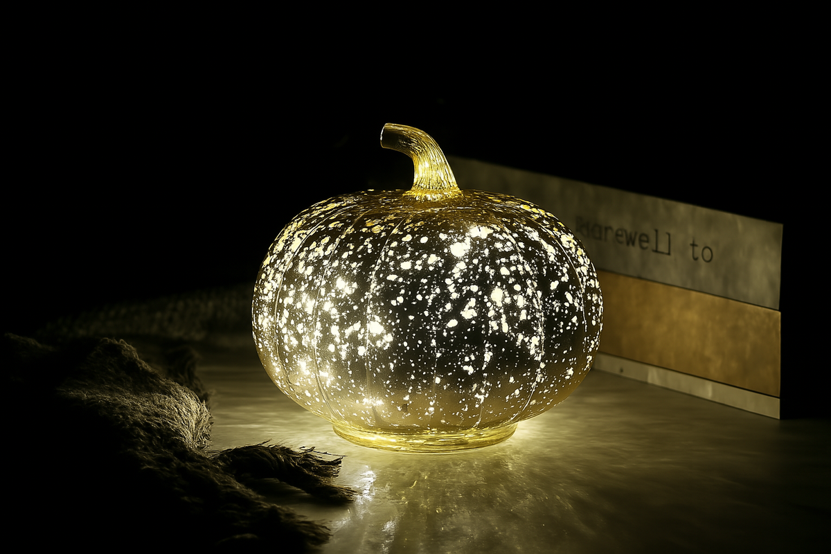 Adorno de calabaza de cristal iluminado
