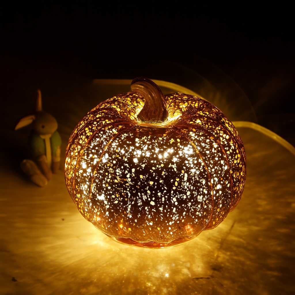 Adorno de calabaza de cristal iluminado