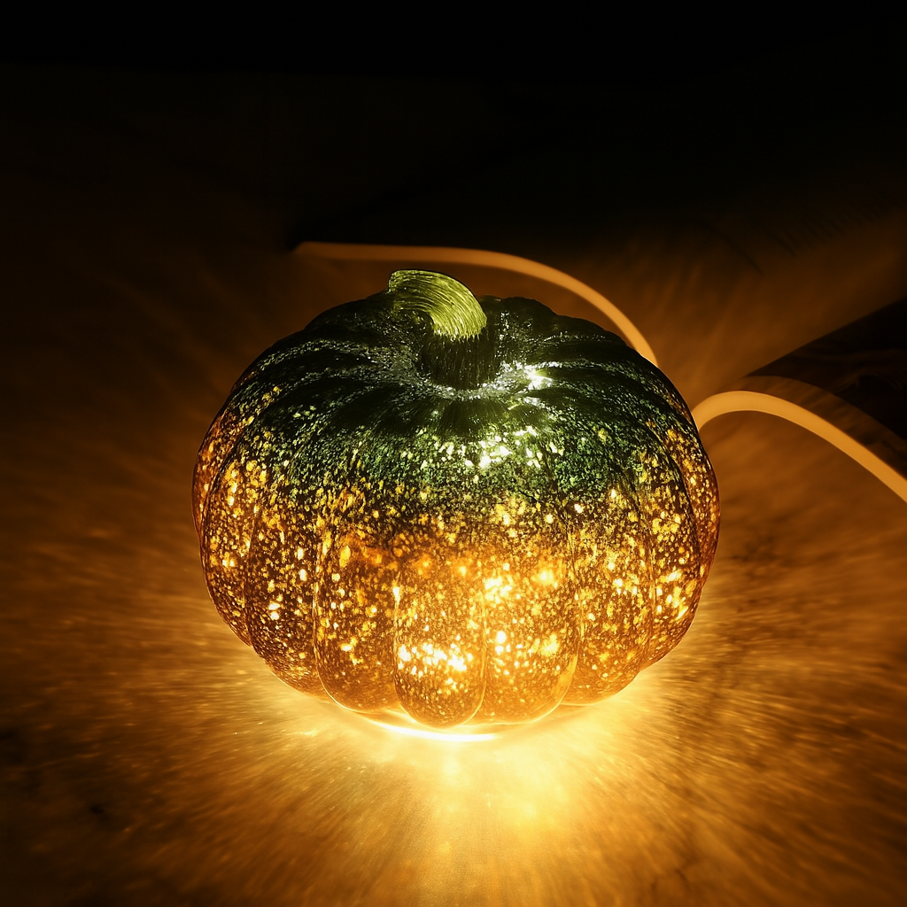Adorno de calabaza de cristal iluminado