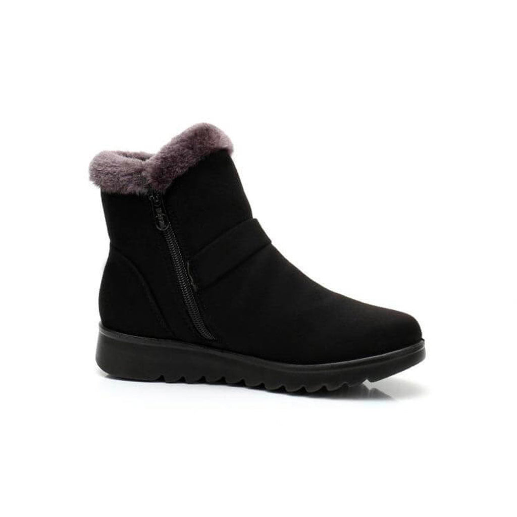 Faux-Suede Ankle Boots with Fur Trim