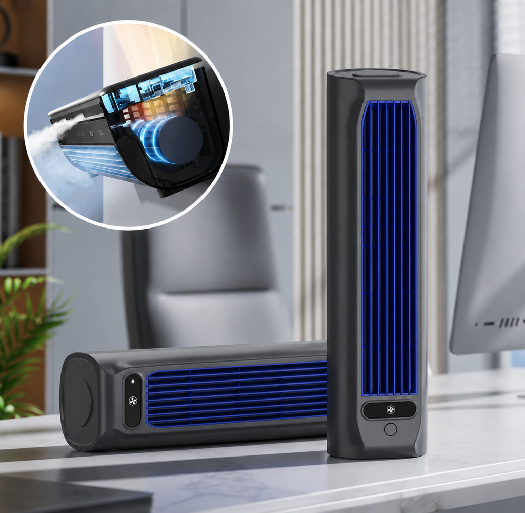 Portable Rechargeable Air Cooler with Compact Bladeless Design