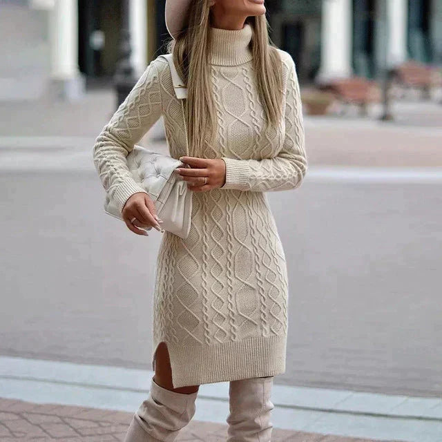 Women’s Cable Knit Turtleneck Sweater Dress
