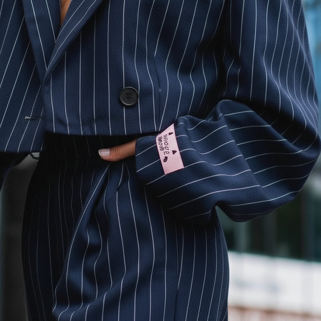 Damen-Anzug mit Nadelstreifenhose und maßgeschneidertem Blazer für die Geschäftskleidung