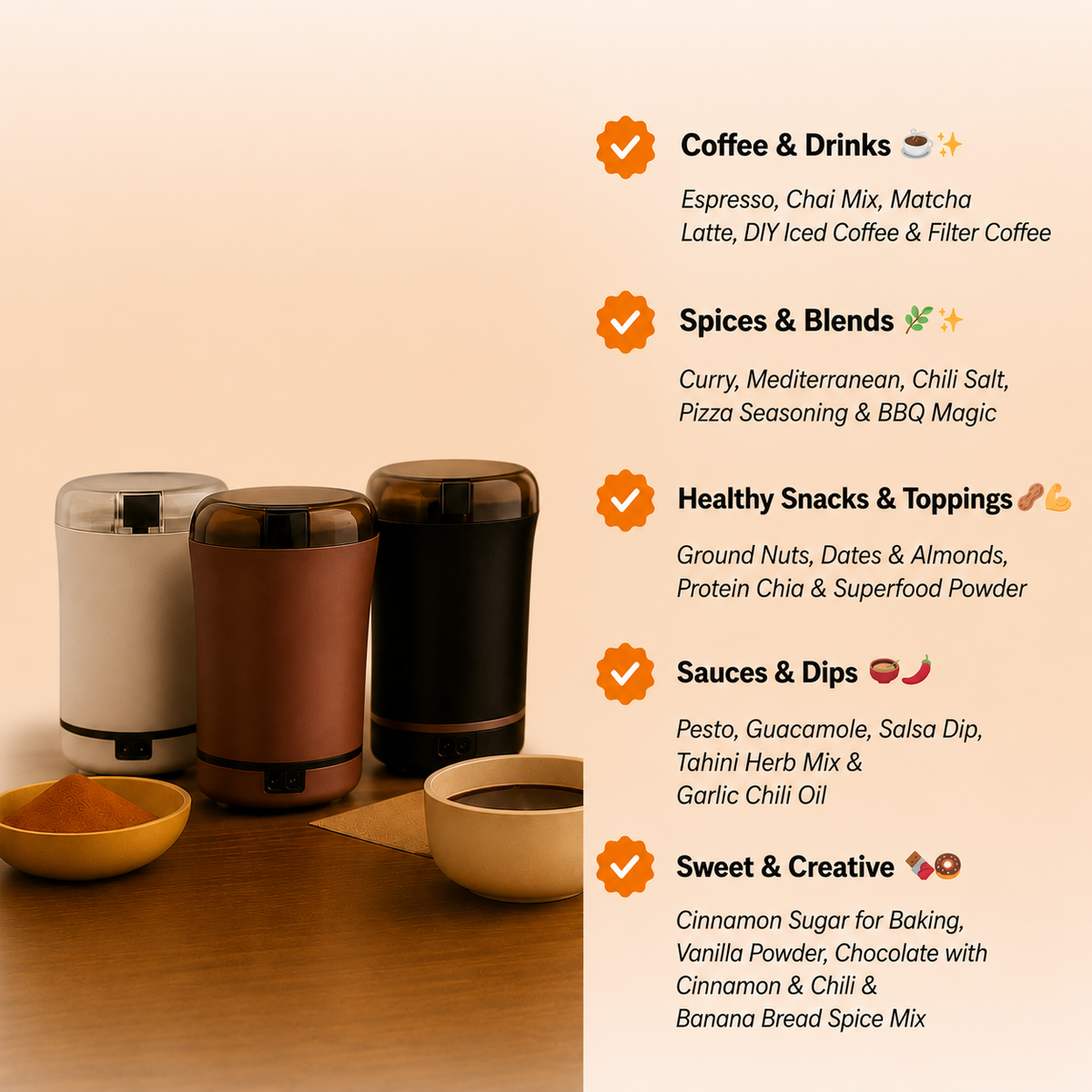 Electric Coffee and Spice Grinder with Push-Button Operation