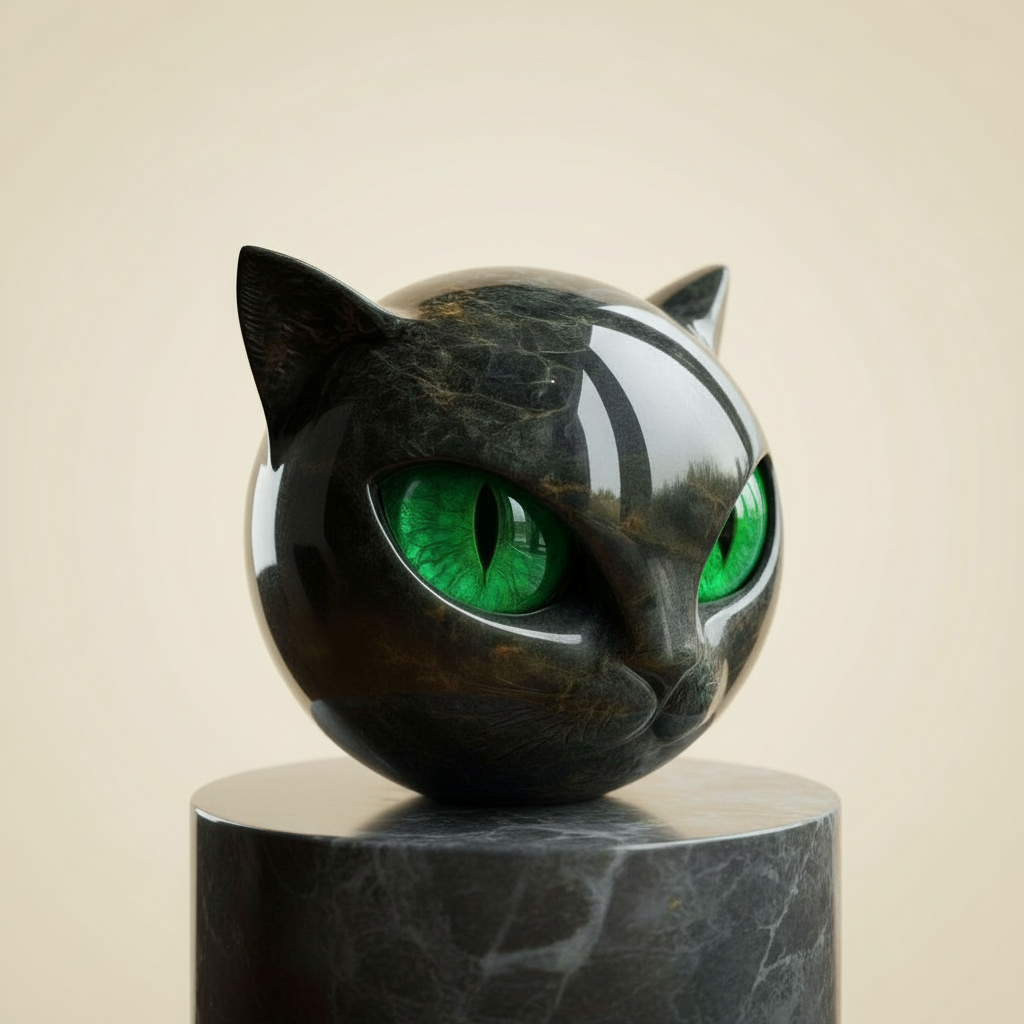 Dekorative Katzenkopf-Skulptur aus Kunstharz mit glänzender Oberfläche