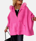 Übergroße Cape-Jacke mit Reißverschluss, Kunstpelzbesatz und für Damen