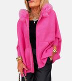 Übergroße Cape-Jacke mit Reißverschluss, Kunstpelzbesatz und für Damen