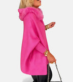 Übergroße Cape-Jacke mit Reißverschluss, Kunstpelzbesatz und für Damen