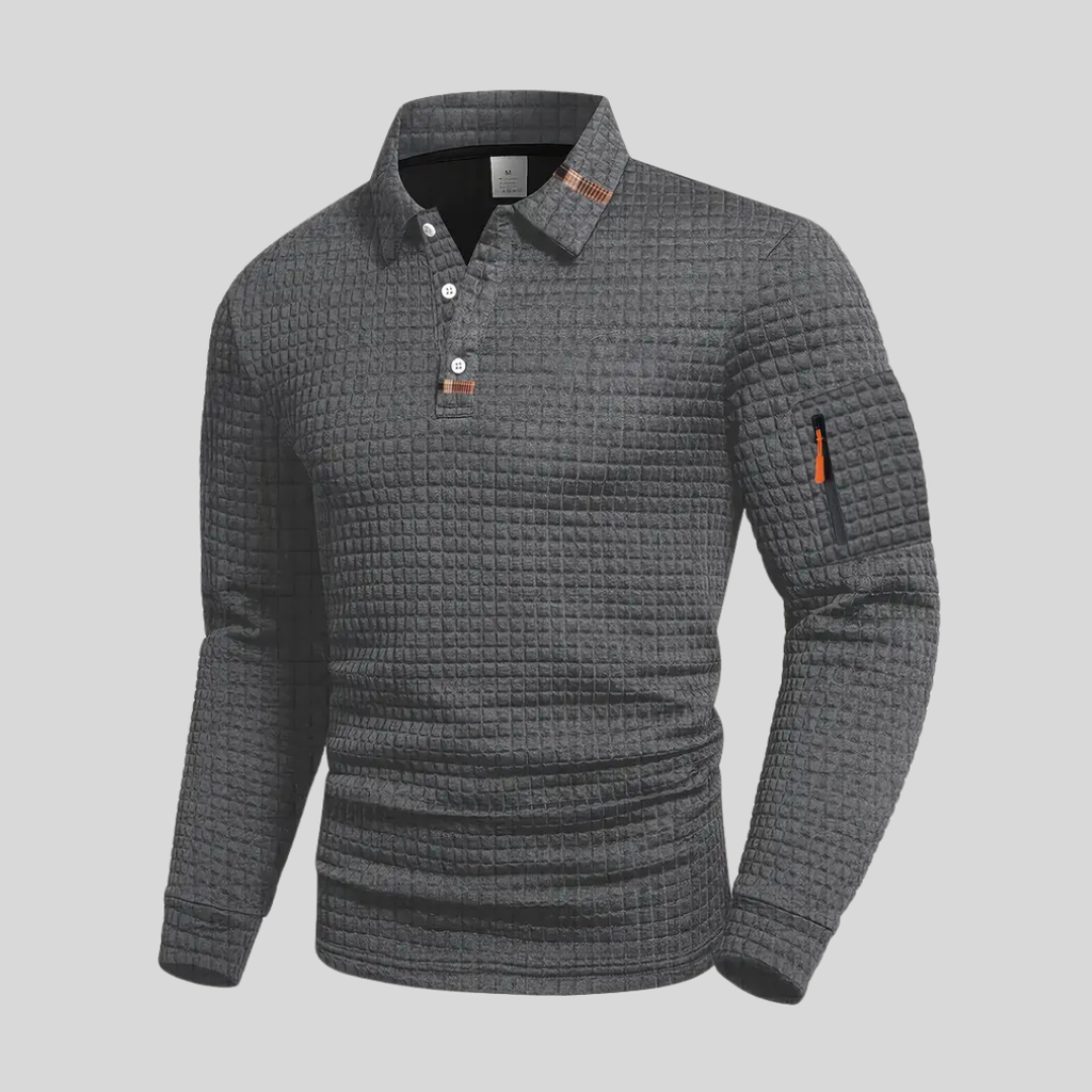 Camiseta polo de hombre con botones hasta el cuarto, manga larga y textura
