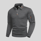 Camiseta polo de hombre con botones hasta el cuarto, manga larga y textura