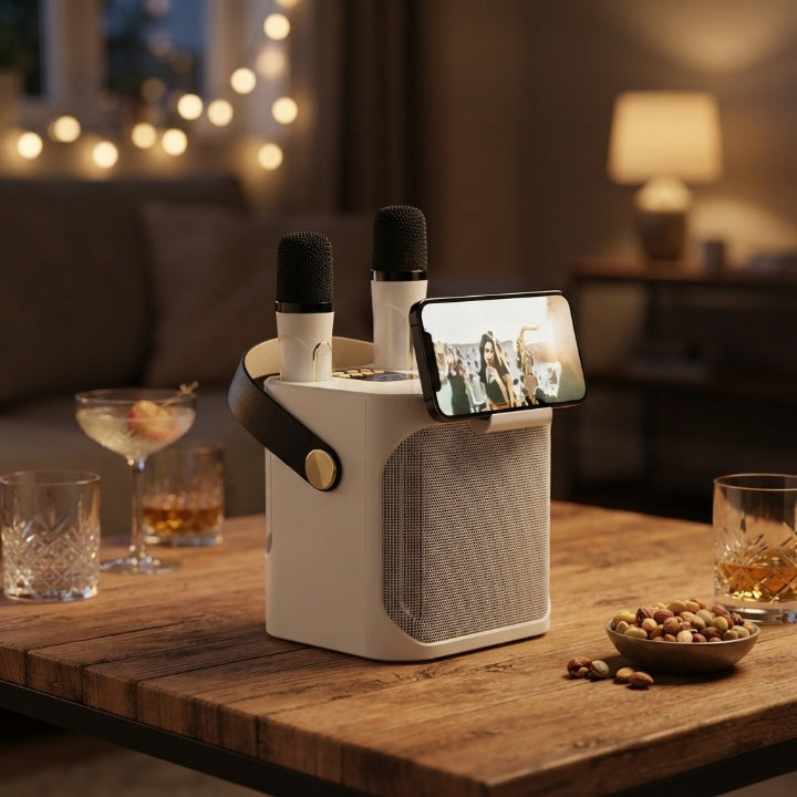 Bærbar Bluetooth-karaokehøjttaler med 2 trådløse mikrofoner