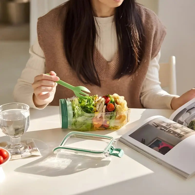 Portable Salad Container with Side Opening and Screw Lid