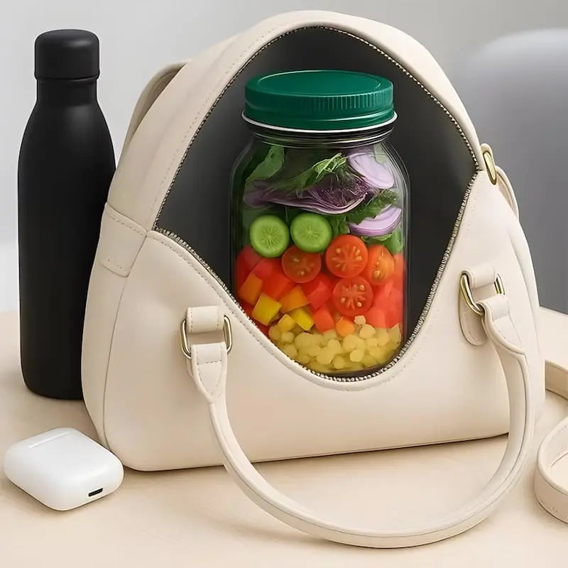 Portable Salad Container with Side Opening and Screw Lid
