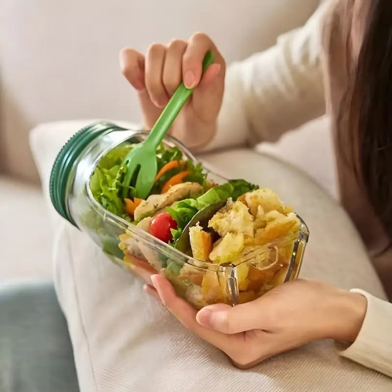 Portable Salad Container with Side Opening and Screw Lid