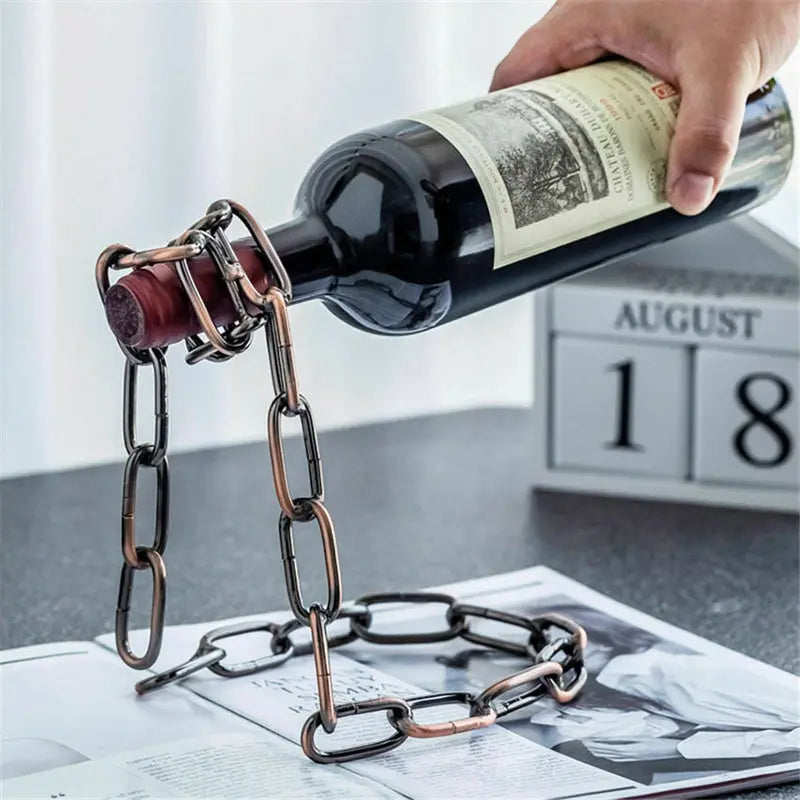 Gravity-Defying Chain Wine Bottle Holder