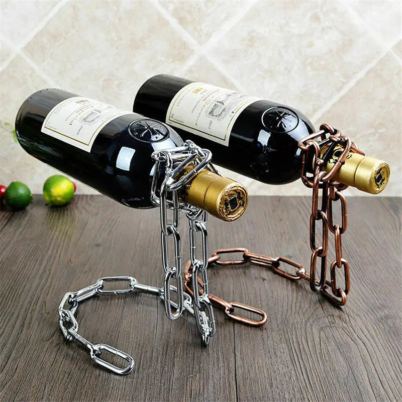 Gravity-Defying Chain Wine Bottle Holder