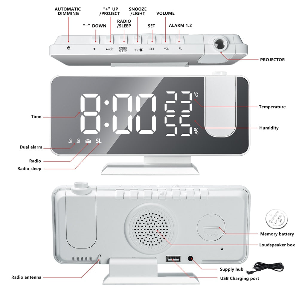 Sveglia con proiezione LED e radio FM