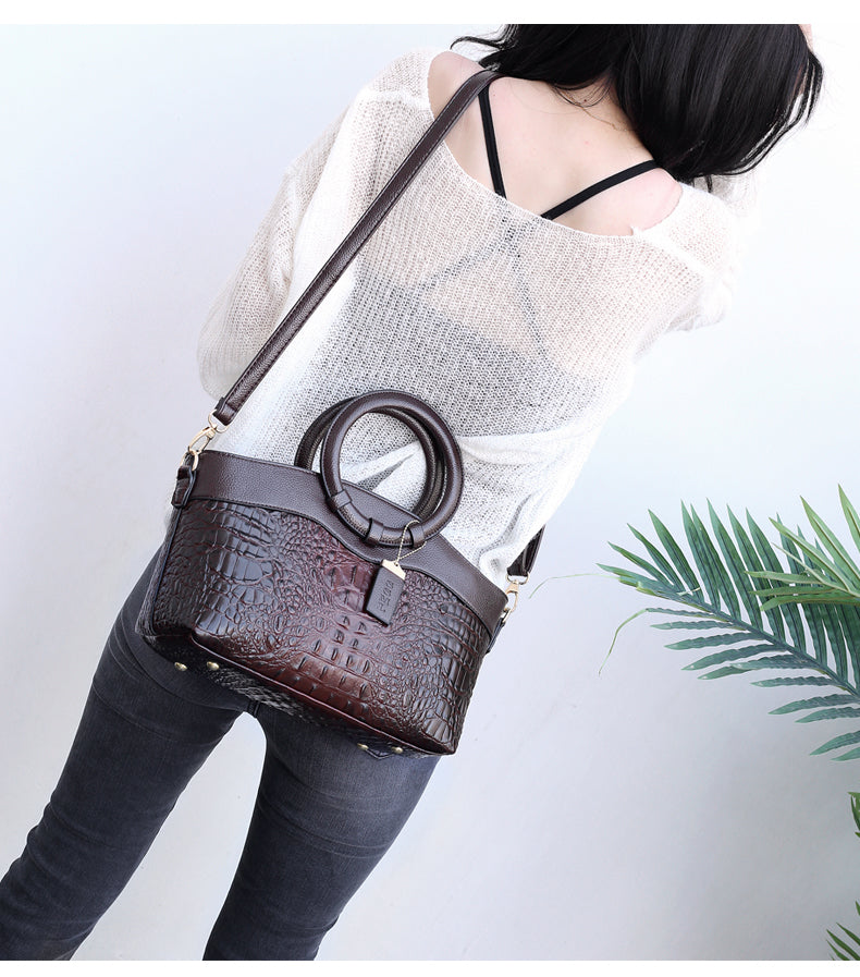 Sac à main structuré pour femme en cuir gaufré façon crocodile