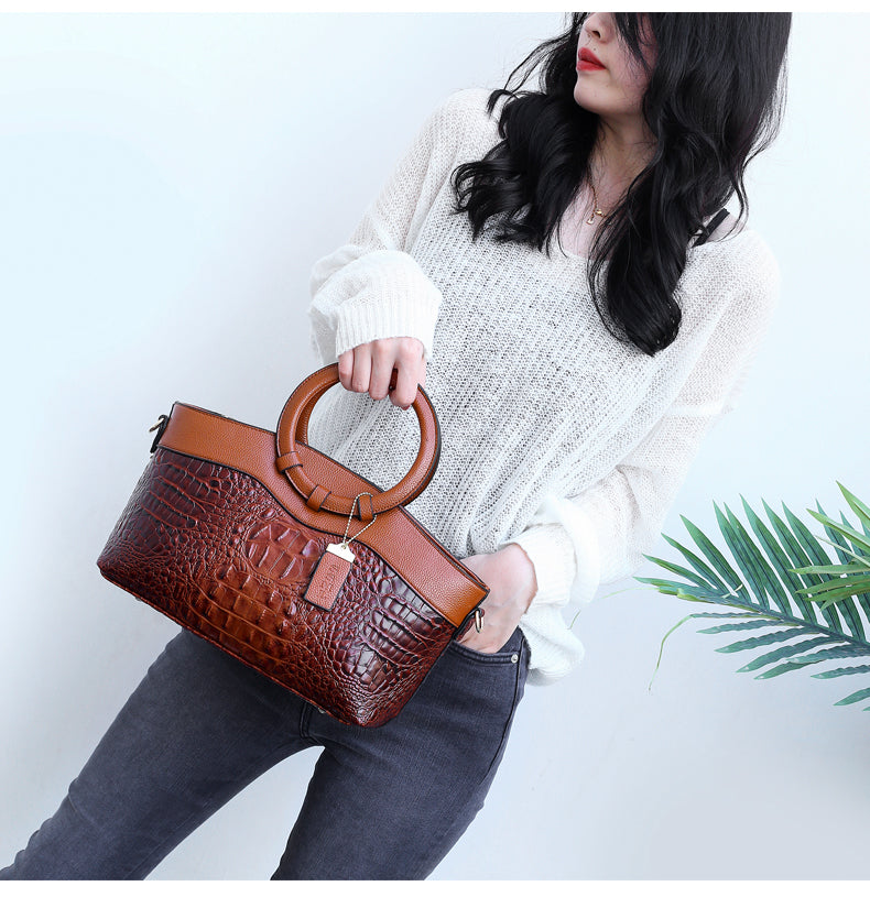Sac à main structuré pour femme en cuir gaufré façon crocodile
