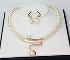 Set di collana e orecchini da donna con perle e cristalli a spirale