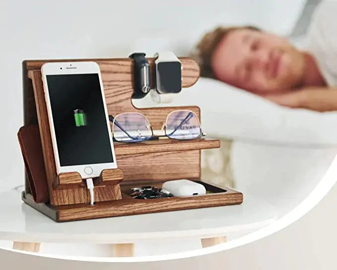 Wooden Desk Organiser with Adjustable Phone Stand