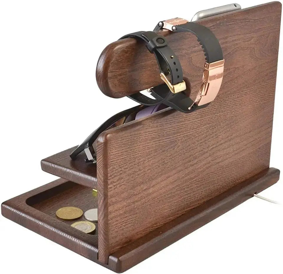 Wooden Desk Organiser with Adjustable Phone Stand