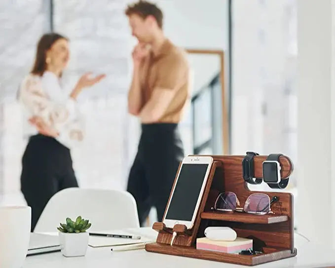 Wooden Desk Organiser with Adjustable Phone Stand