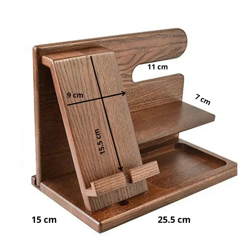 Wooden Desk Organiser with Adjustable Phone Stand