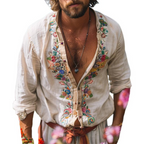 Bedrucktes Boho-Hemd für Herren mit legerer Passform und kunstvollen Blumendetails