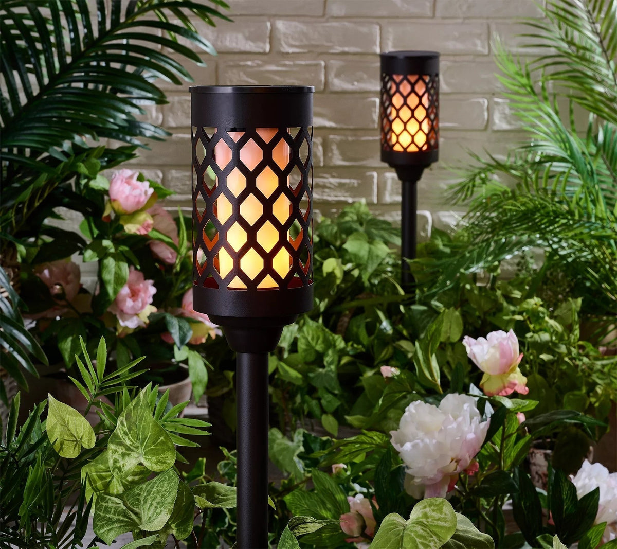 Set di 2 torce da giardino solari a effetto fiamma