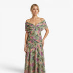 Dame elegant V-hals midi-kjole med flydende mesh-overdel