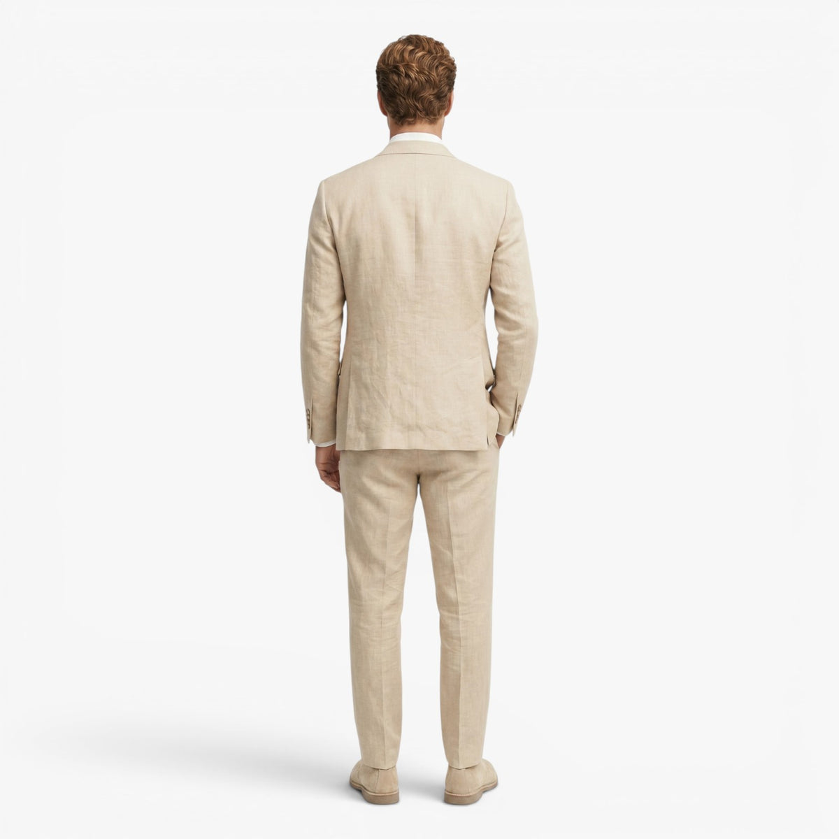 Conjunto clásico entallado de traje de mezcla de lino para hombre