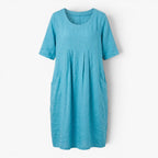 Robe midi décontractée avec poches et détail froncé doux à l'avant pour femmes