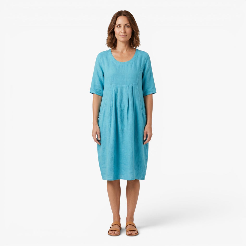 Robe midi décontractée avec poches et détail froncé doux à l'avant pour femmes