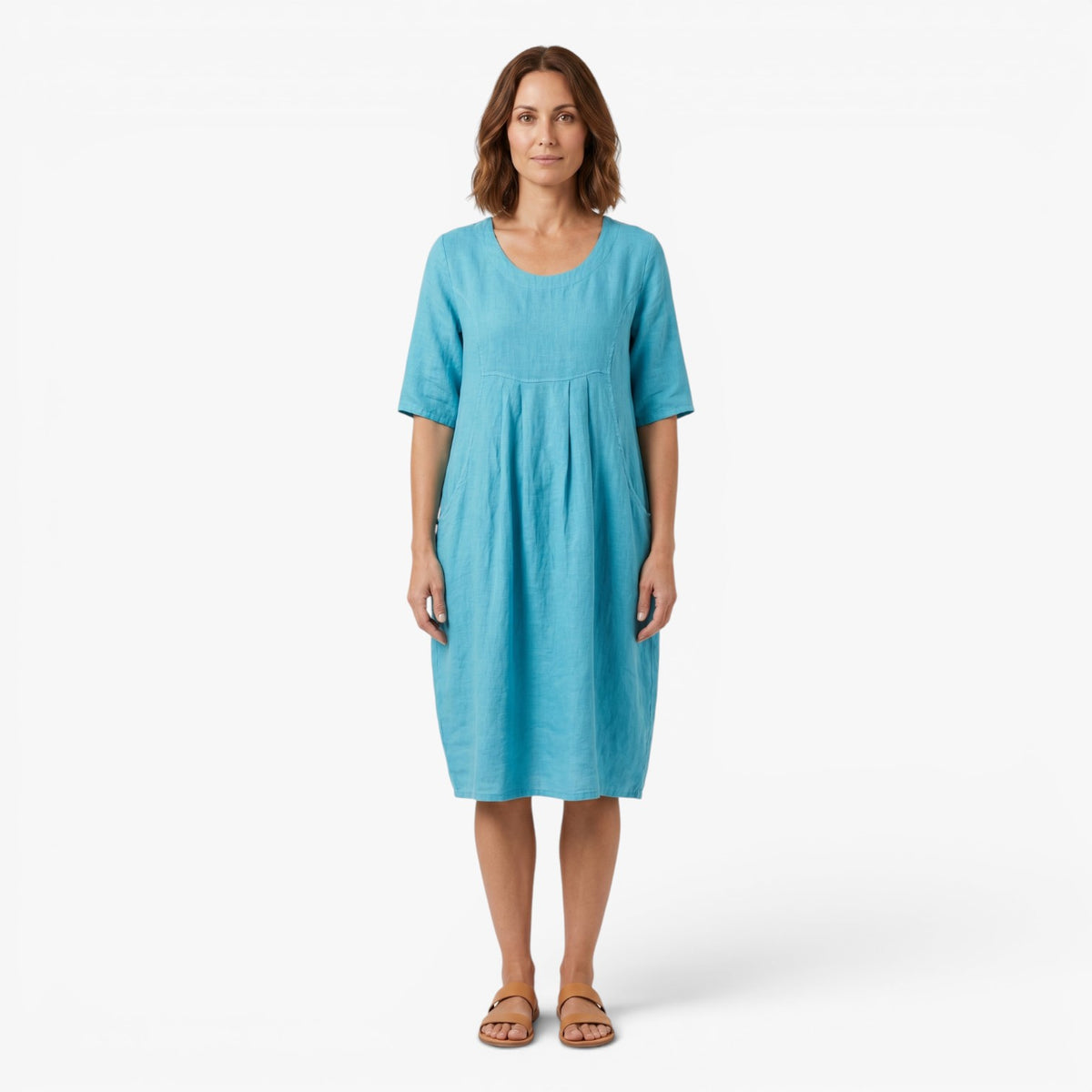 Robe midi décontractée avec poches et détail froncé doux à l'avant pour femmes