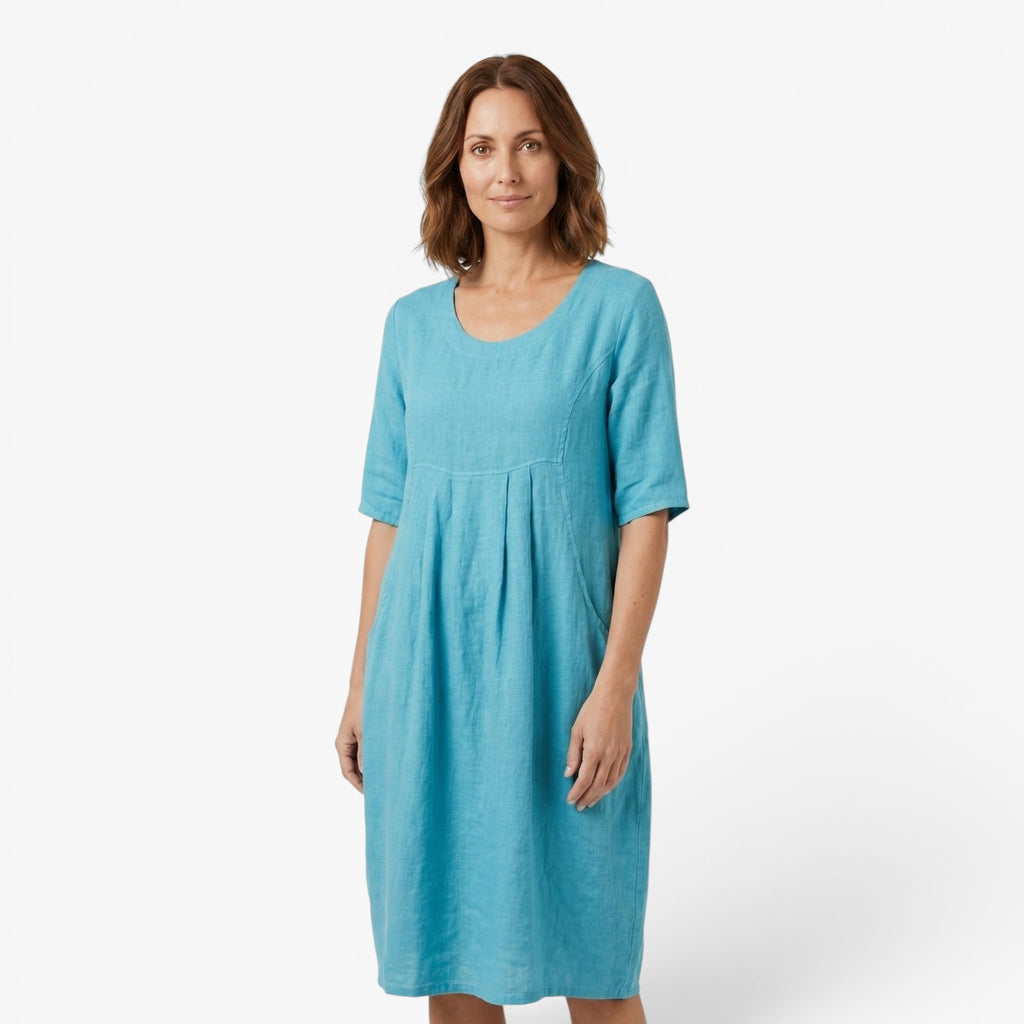 Robe midi décontractée avec poches et détail froncé doux à l'avant pour femmes