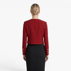 Dame cropped åben-front blazer med knapdetaljer ved manchet