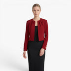 Dame cropped åben-front blazer med knapdetaljer ved manchet