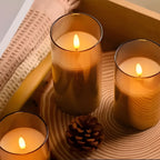 Set di 3 candele LED in vetro senza fiamma con telecomando