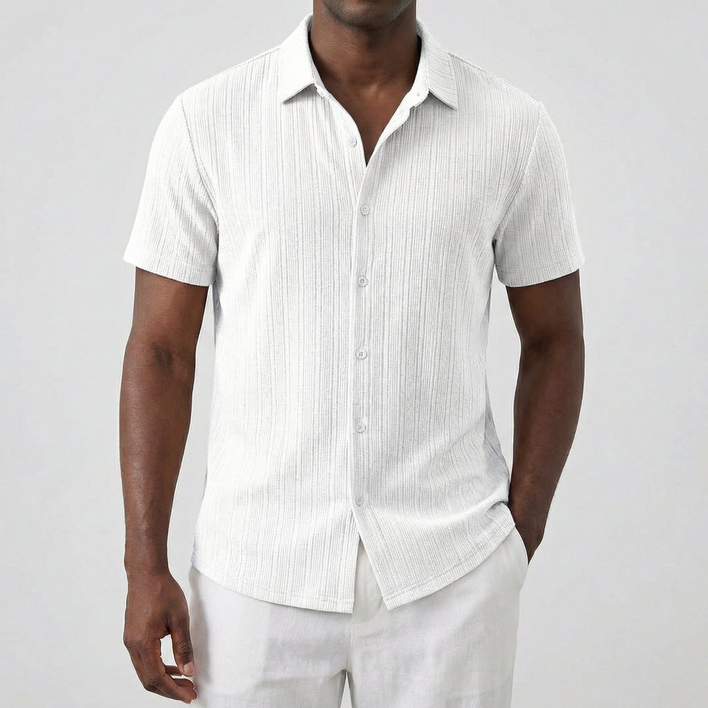 Men’s Short Sleeve Linen Shirt with Classic Collar