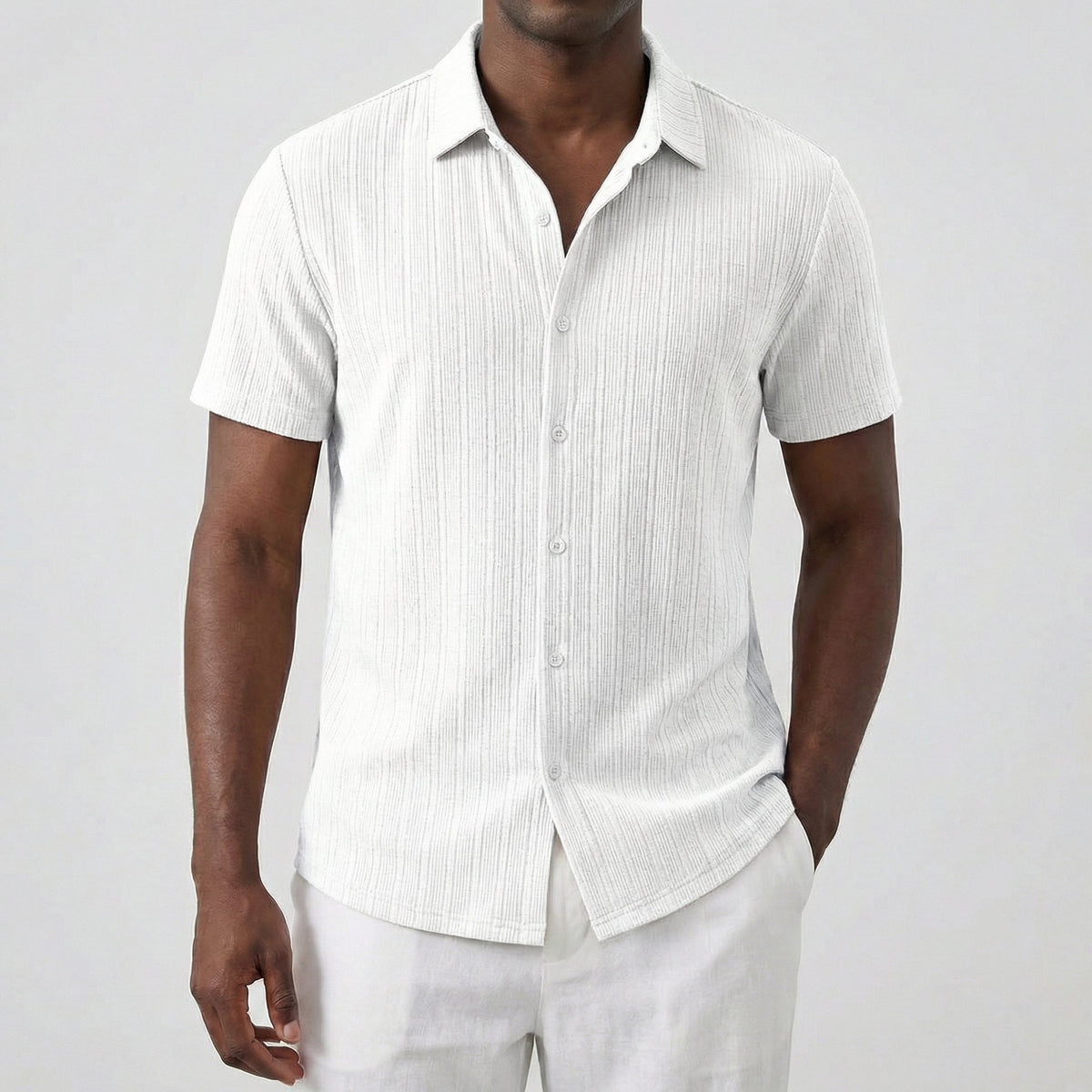 Men’s Short Sleeve Linen Shirt with Classic Collar