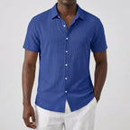 Men’s Short Sleeve Linen Shirt with Classic Collar