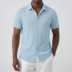 Men’s Short Sleeve Linen Shirt with Classic Collar