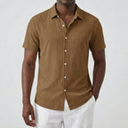 Men’s Short Sleeve Linen Shirt with Classic Collar