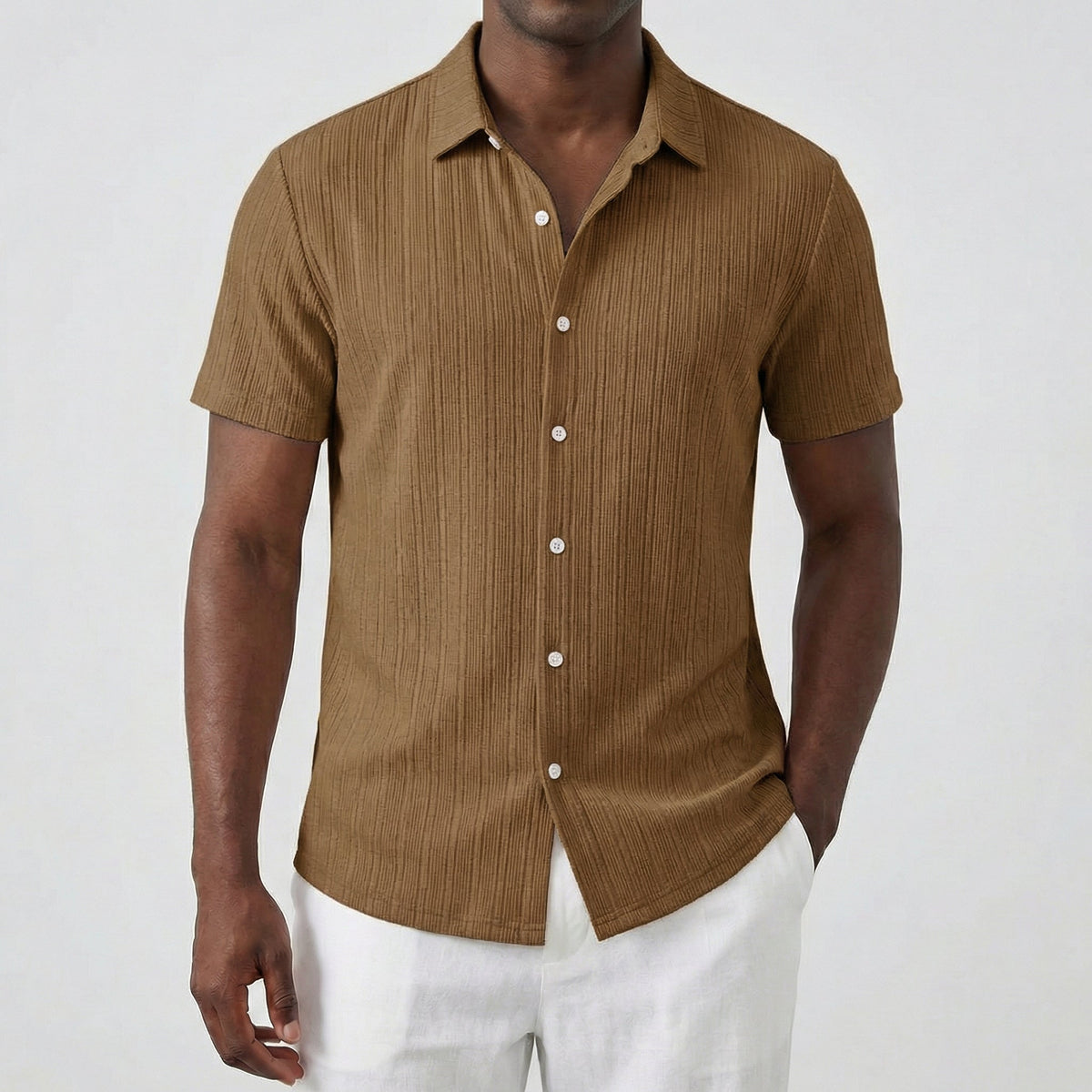 Men’s Short Sleeve Linen Shirt with Classic Collar
