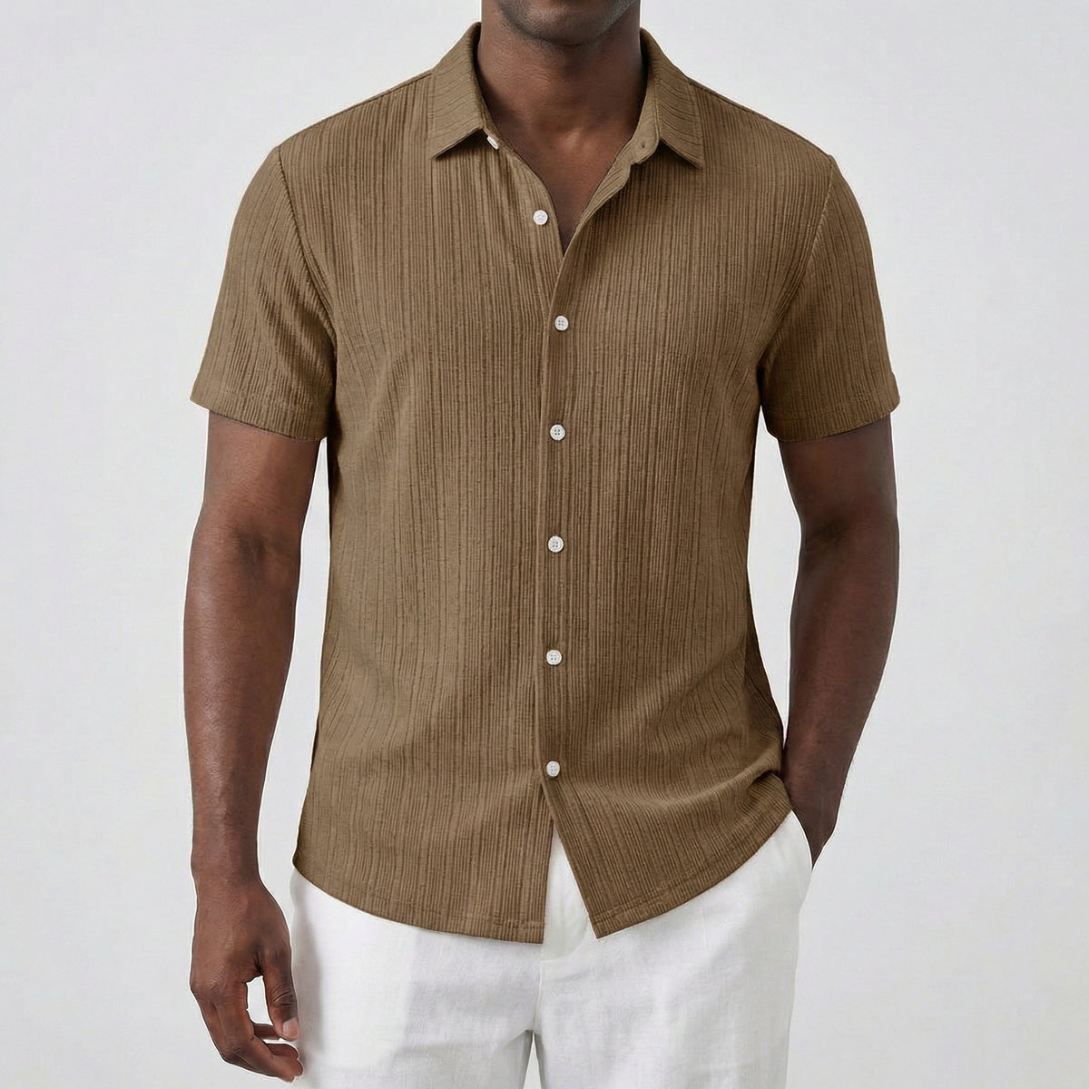 Men’s Short Sleeve Linen Shirt with Classic Collar