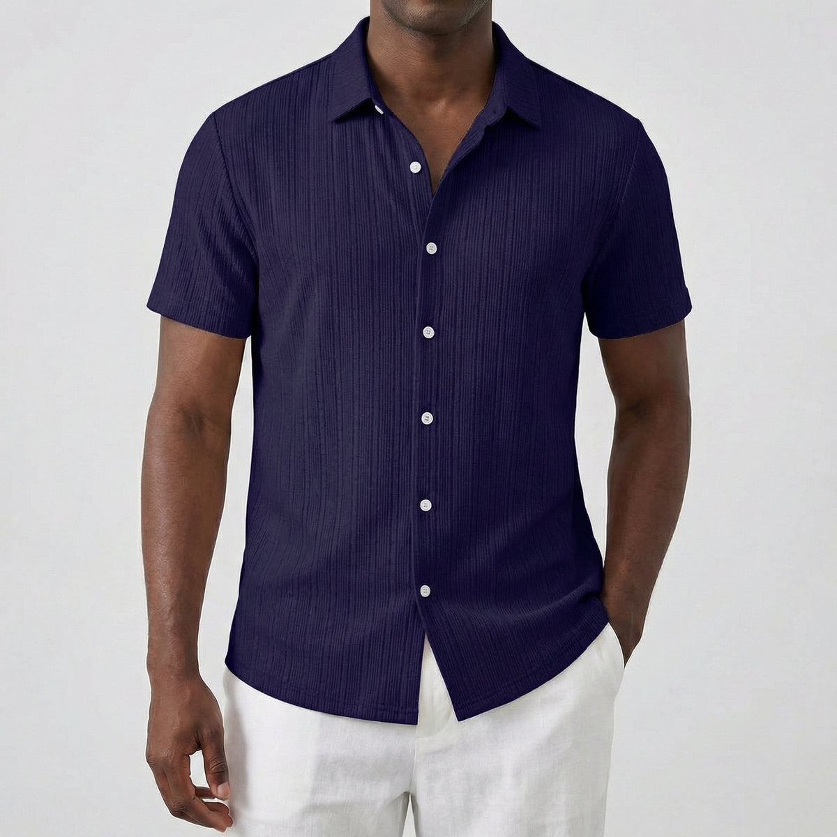 Men’s Short Sleeve Linen Shirt with Classic Collar