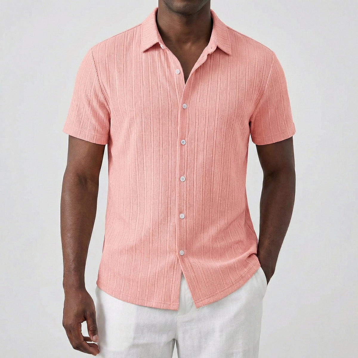 Men’s Short Sleeve Linen Shirt with Classic Collar