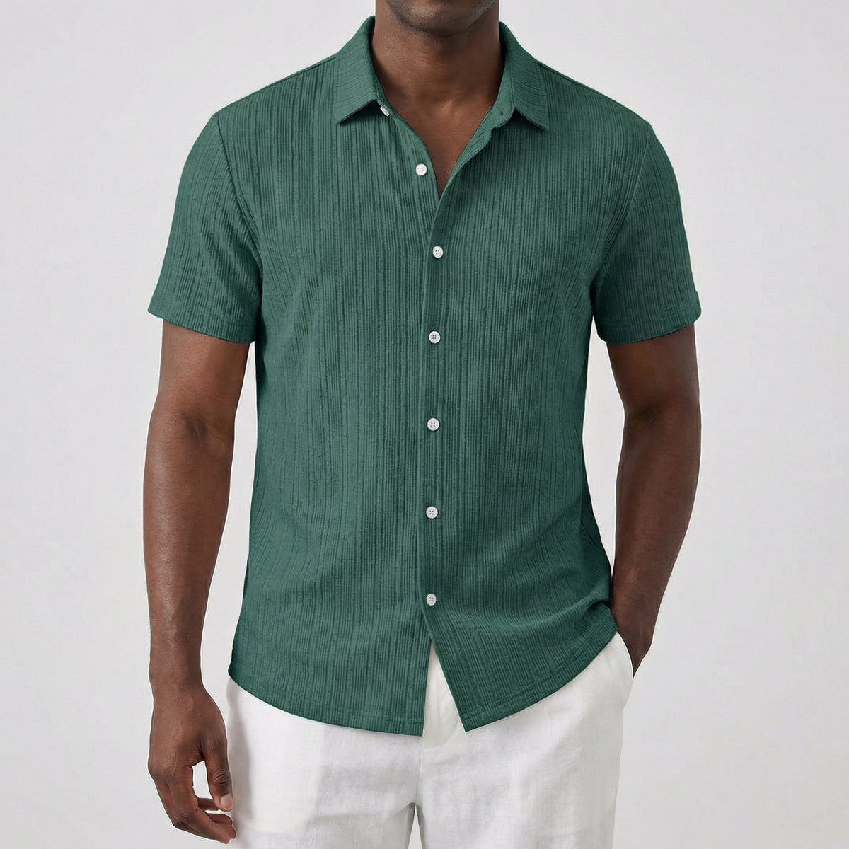 Men’s Short Sleeve Linen Shirt with Classic Collar