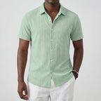 Men’s Short Sleeve Linen Shirt with Classic Collar